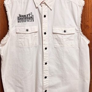 Harley-Davidson White Sleeveless Button-Down Shirt